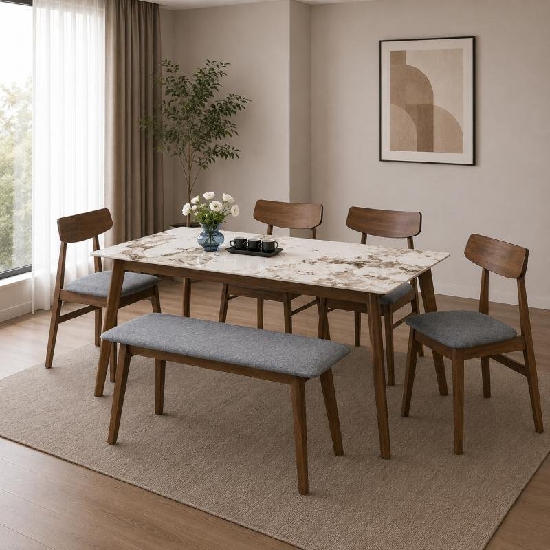 Heritage Modern 6-Piece Ceramic & Solid Wood Dining Set