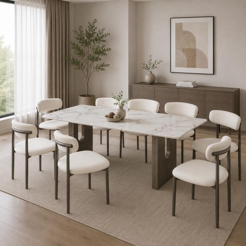 Elite 7-Piece Ceramic Top & Solid Wood Dining Set