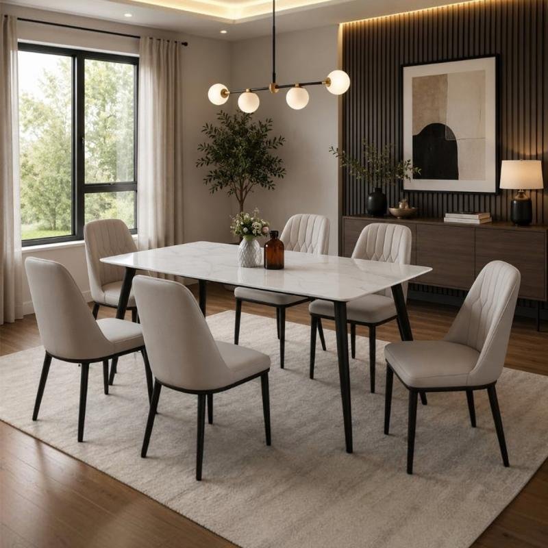 Nordic Splendor 7-Piece Ceramic Top Dining Set