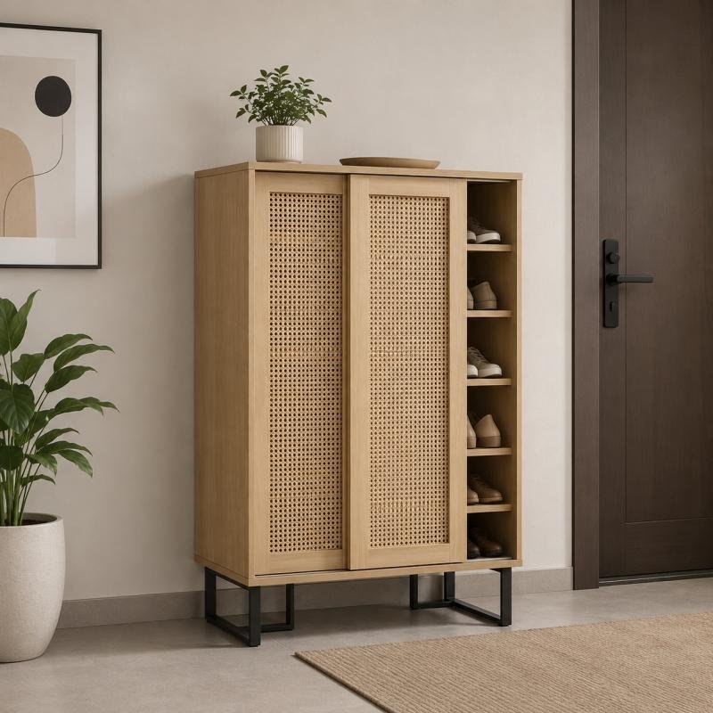 Kyoto Muji Woven Rattan Entryway Shoe Cabinet