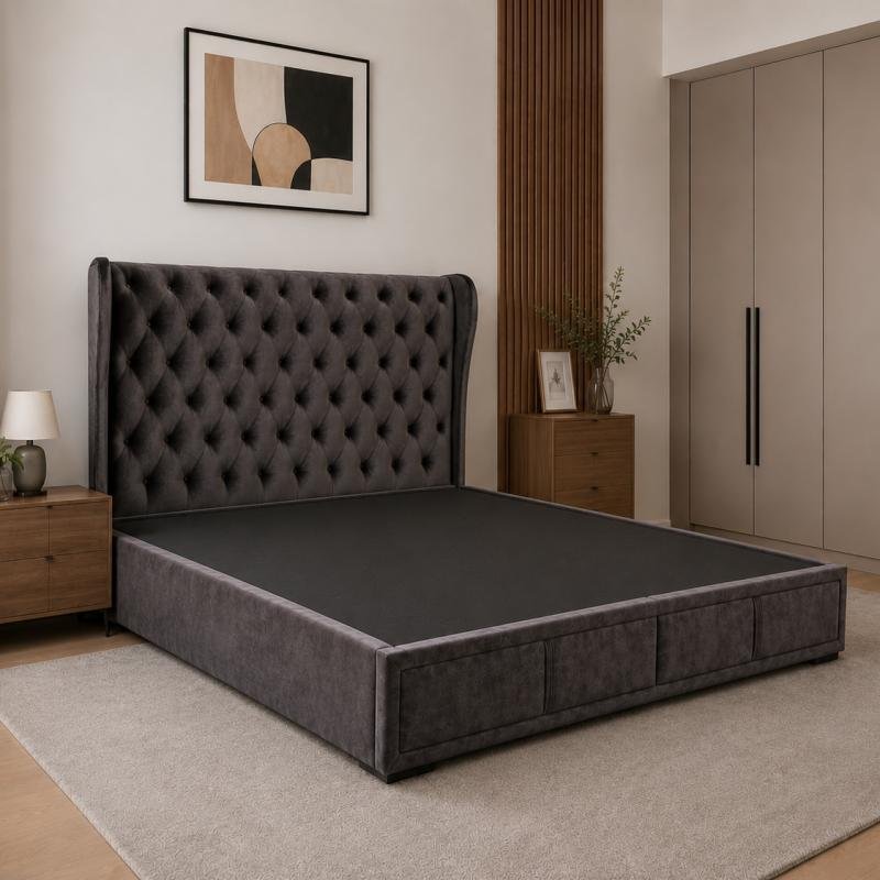Premium Diamond-Tufted Hydraulic Storage Bed Frame