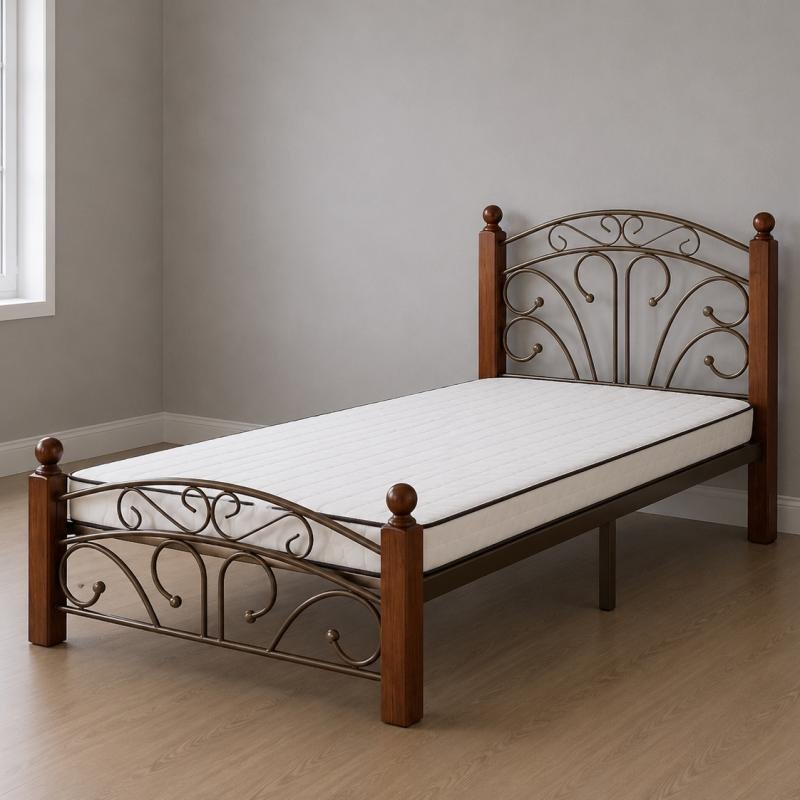 Heritage Classic Wood & Metal Platform Single Bed Frame