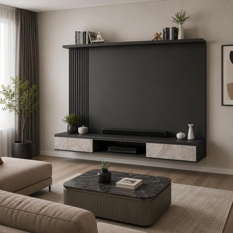 Modern 6x5ft Wall-Mounted Feature TV Cabinet
