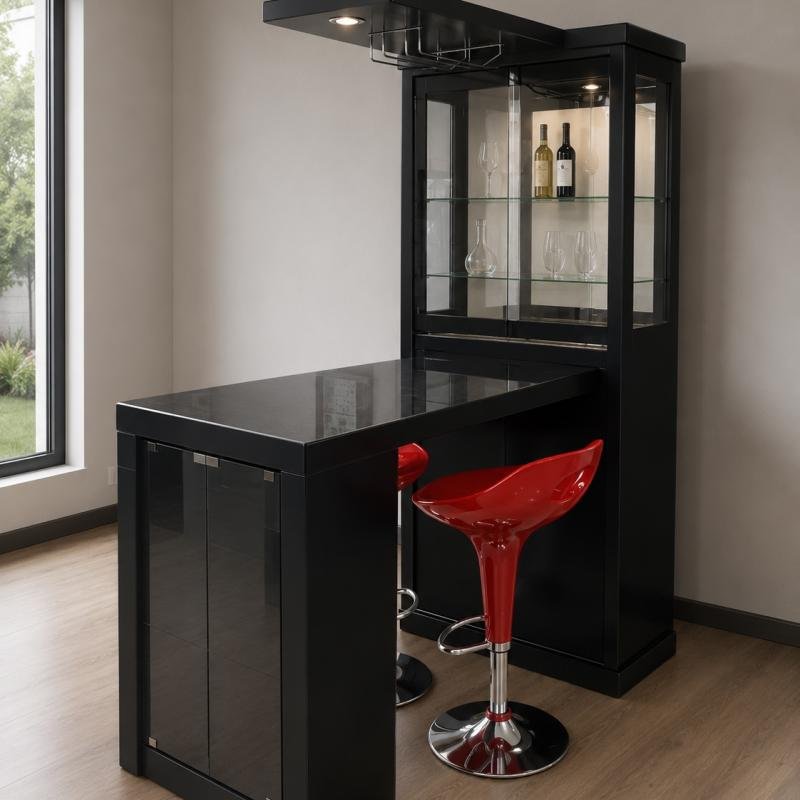 Manhattan Modern Home Bar Counter & Illuminated Wine Cabinet