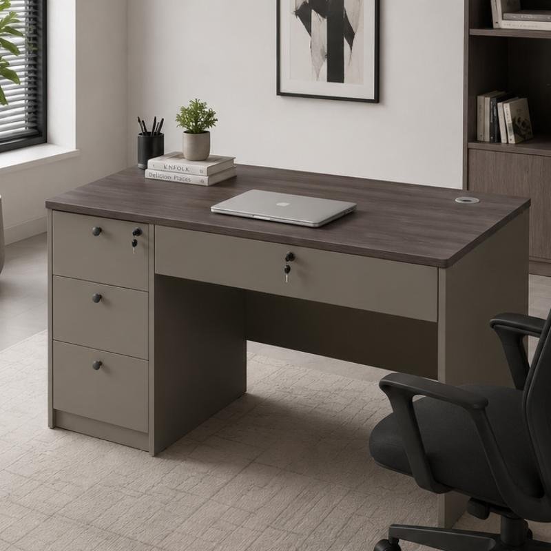 Modern 4-Drawer Executive Desk with Dual-Lock Storage
