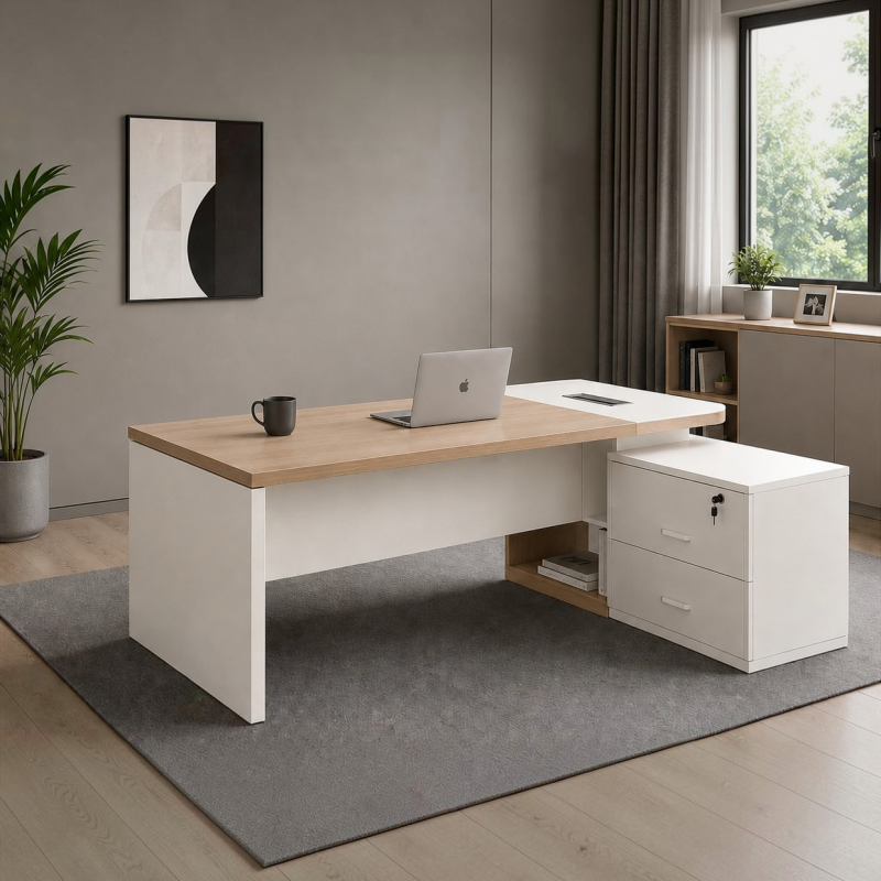 Minimalist L-Shaped Executive Desk with Integrated Storage