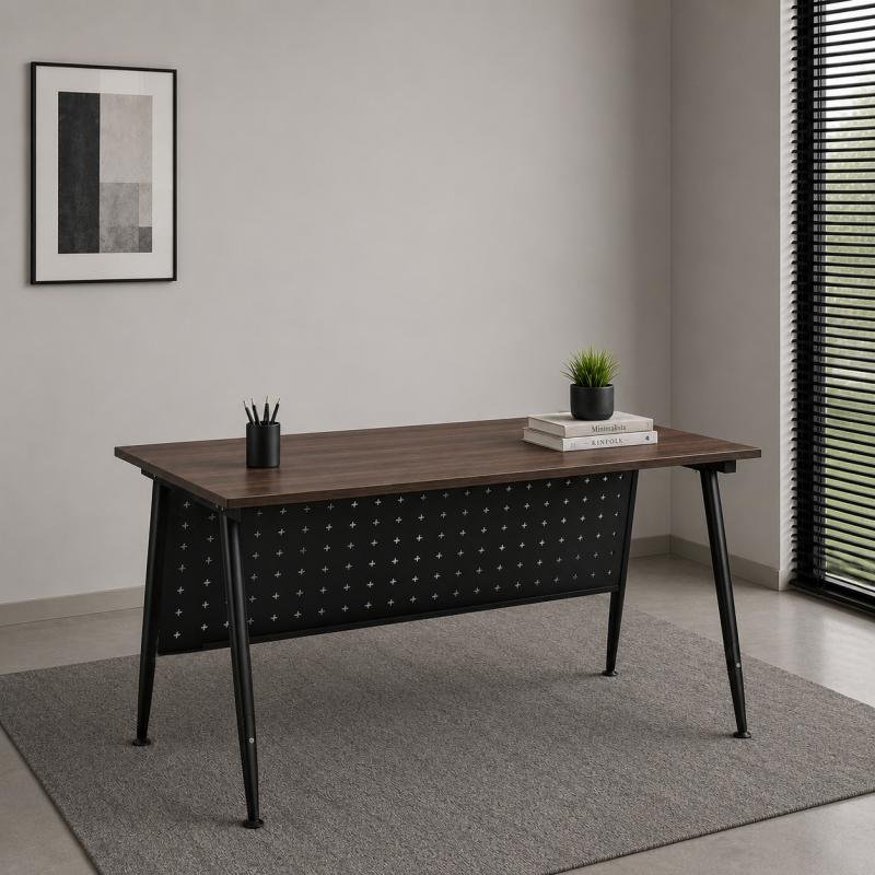 Minimalist Industrial Workstation with Perforated Modesty Panel