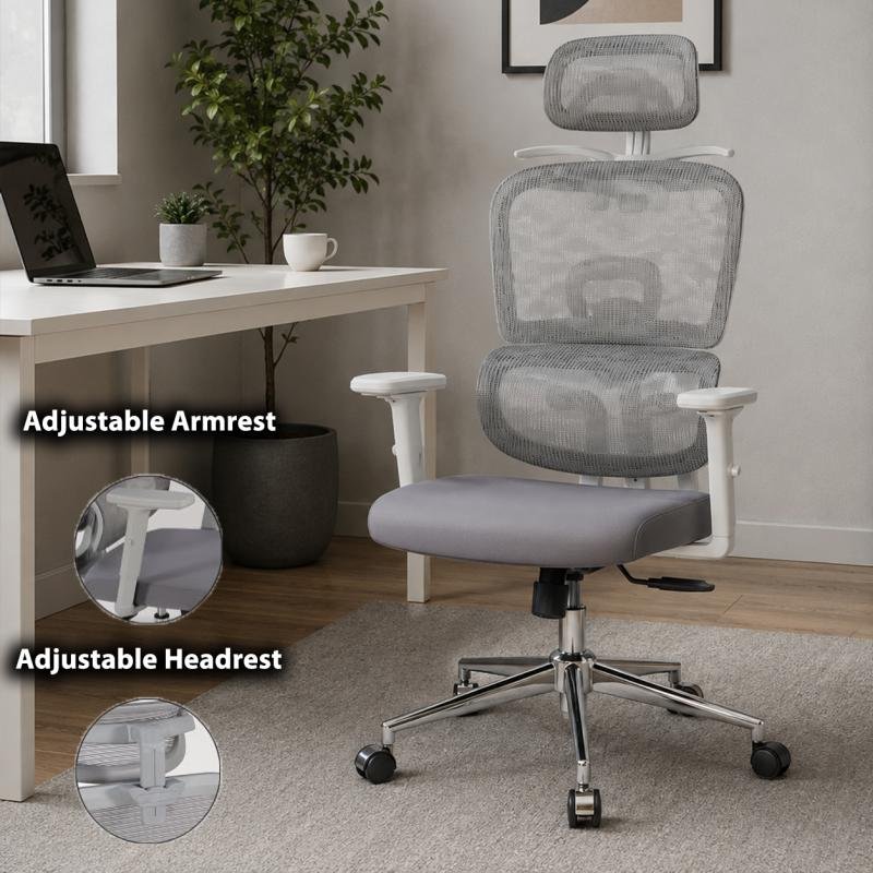 Ergonomic High-Back Mesh Office Chair with Adjustable Headrest & Armrests