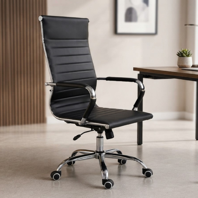 Modern Ribbed PU Leather Executive Office Chair