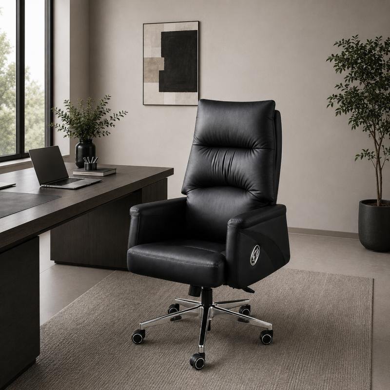 High-Back PU Leather Executive Office Chair with Recliner Function