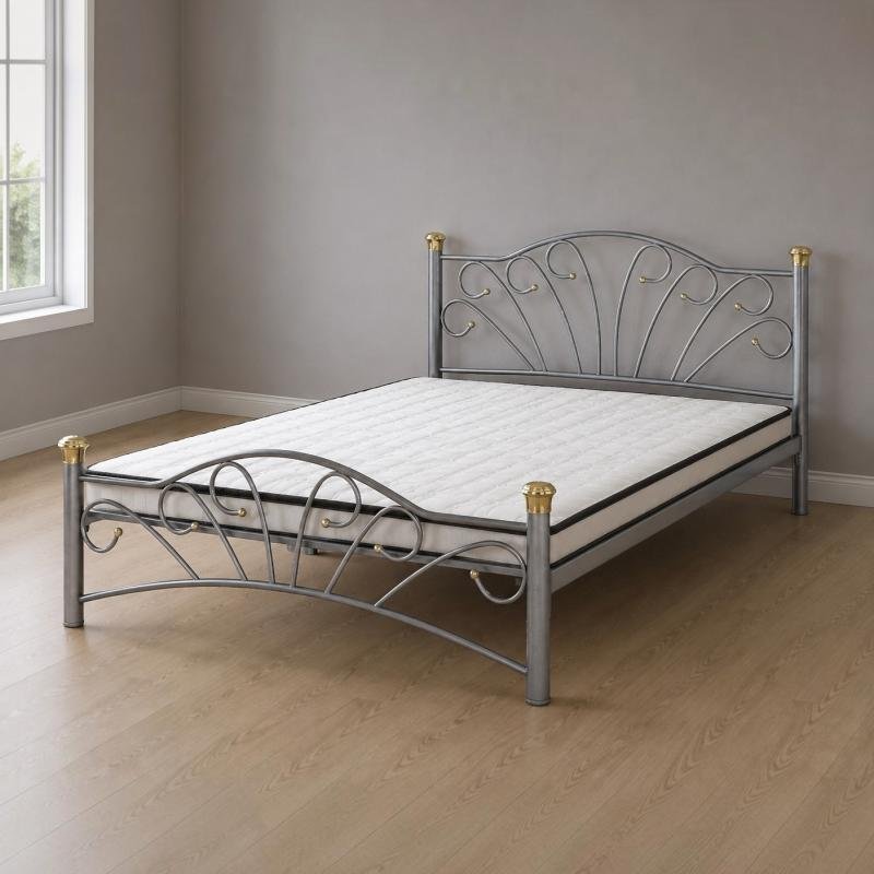 Victoria Classic Metal Bed Frame (Silver & Gold Accents)