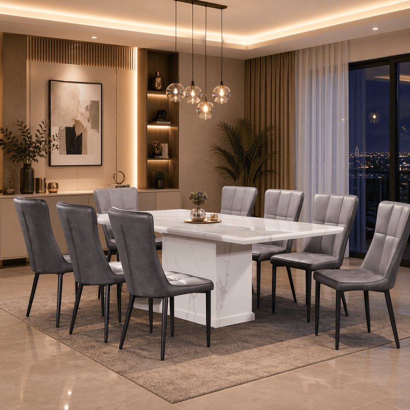 1+8 RECTANGLE MARBLE DINING SET