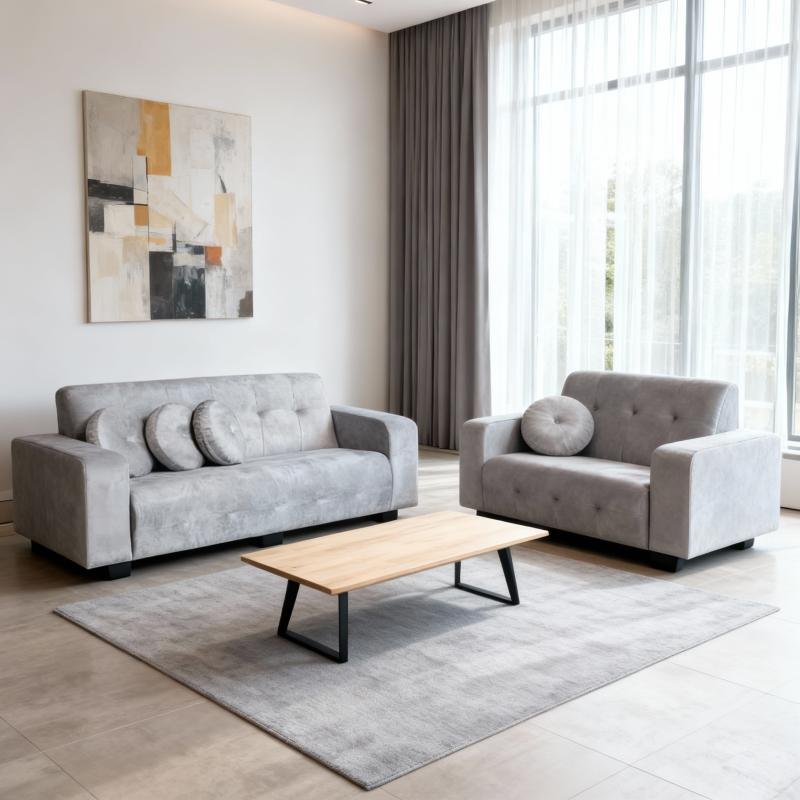 modern light grey fabric 2+3 seater sofa set.