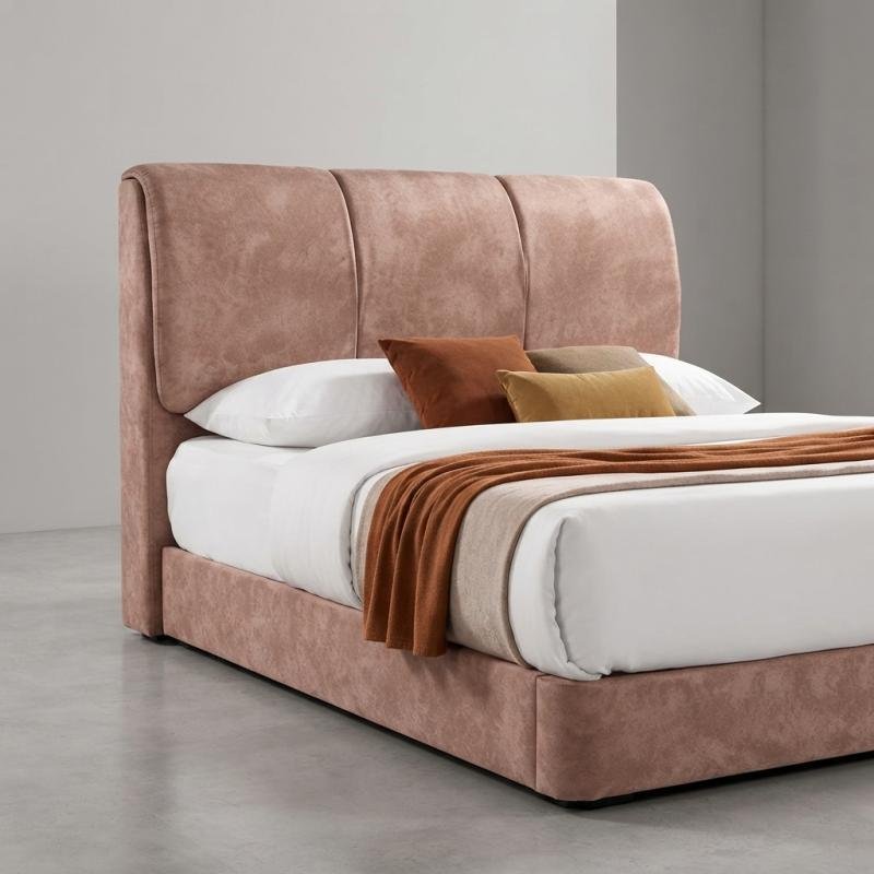 5-Piece Bedroom Furniture Set – Arctic White & Dusty Rose Velvet