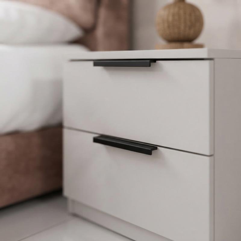 5-Piece Bedroom Furniture Set – Arctic White & Dusty Rose Velvet