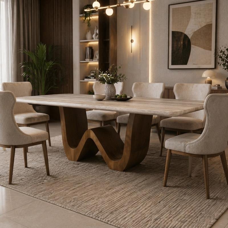 sophisticated marble dining set with 6 chairs