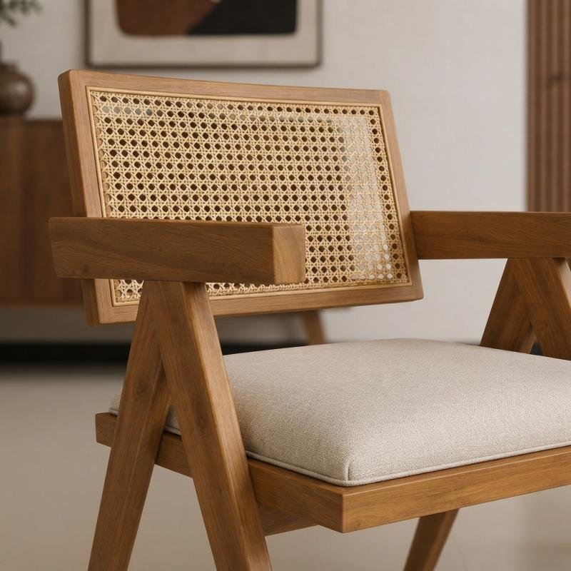 Kyoto Japandi 6-Piece Solid Wood & Rattan Dining Set
