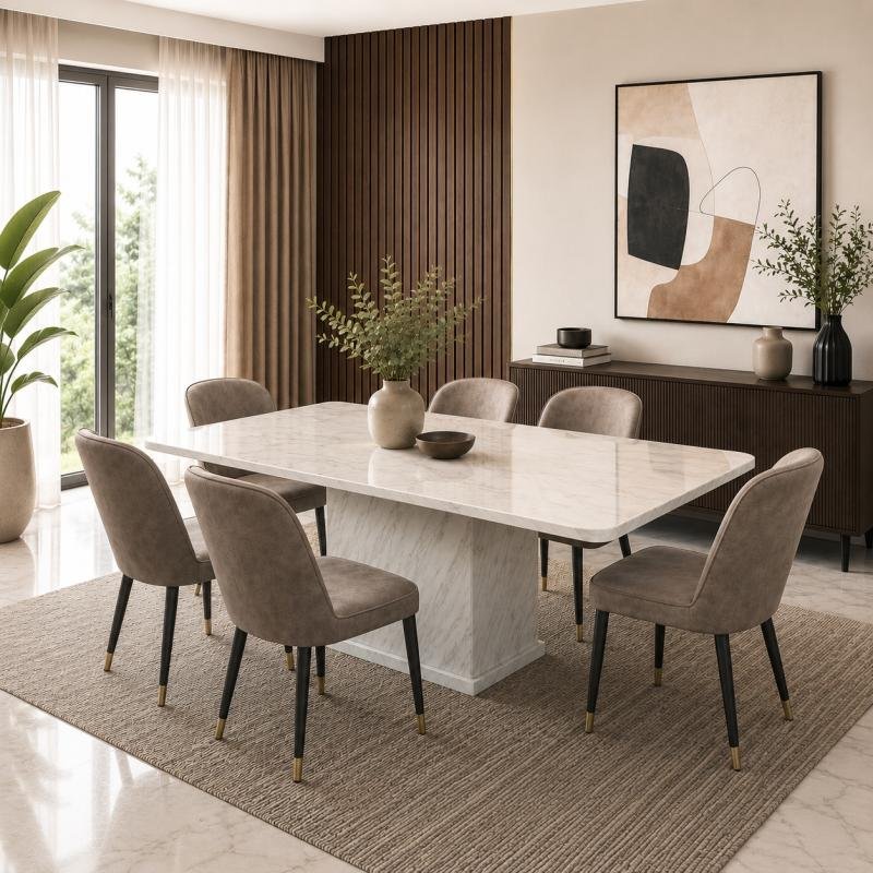 Grand Monarch 7-Piece Ceramic Marble Dining Set