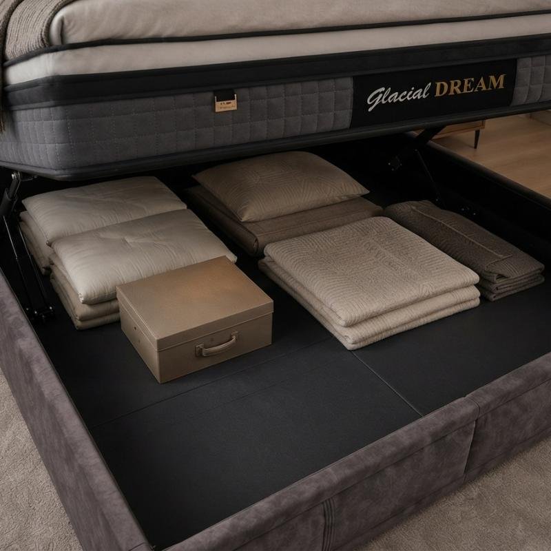 Premium Diamond-Tufted Hydraulic Storage Bed Frame