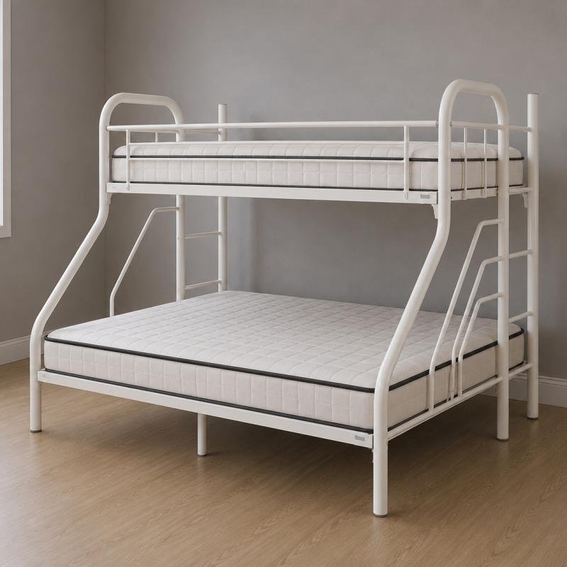 Alpine White Heavy-Duty Metal Triple Sleeper Bunk Bed (Single over Queen/Double)