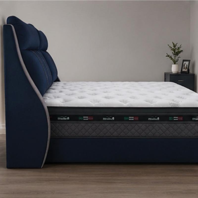 Midnight Velvet Luxury Bed Frame with Ergonomic Wingback Headboard (Queen Size)