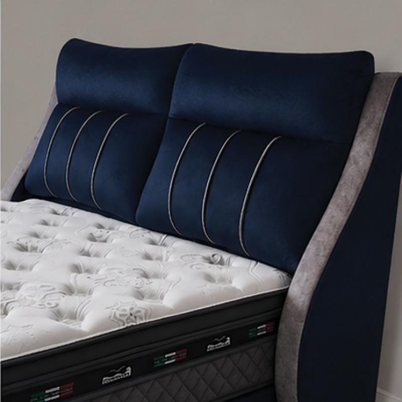 Midnight Velvet Luxury Bed Frame with Ergonomic Wingback Headboard (Queen Size)