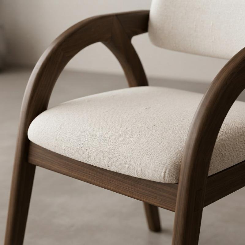 Organic Modern Walnut Dining Table & Cream Sculptural Armchair Set