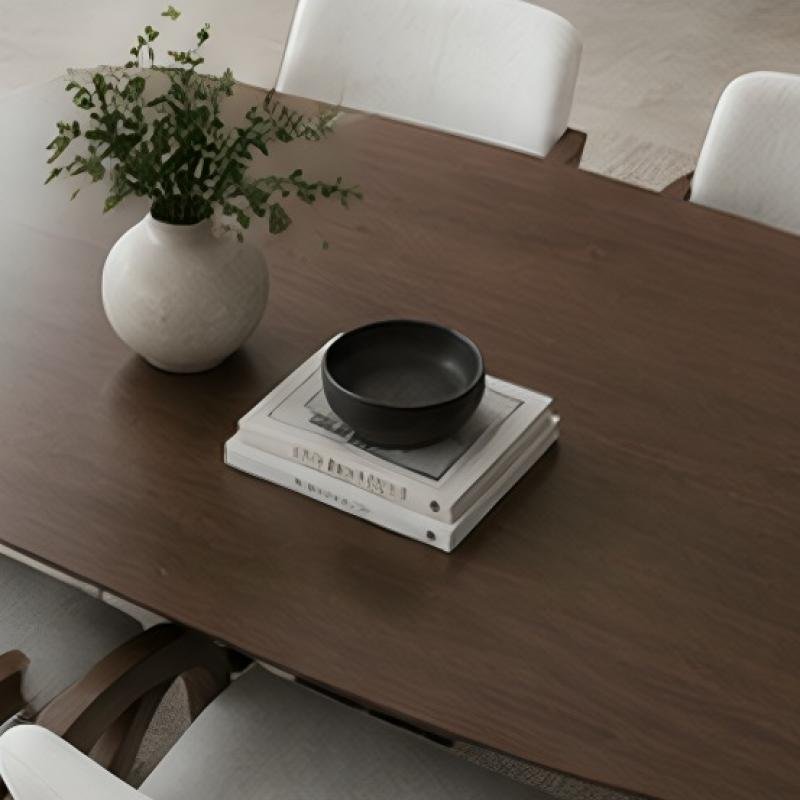 Organic Modern Walnut Dining Table & Cream Sculptural Armchair Set