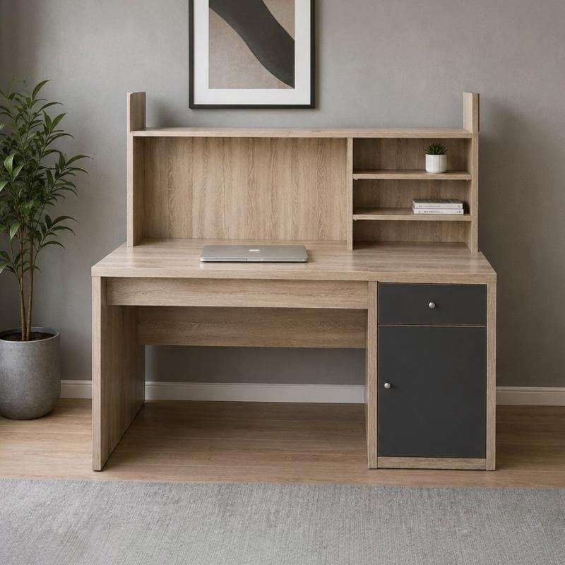 Urban Minimalist Study Desk with Integrated Storage Hutch