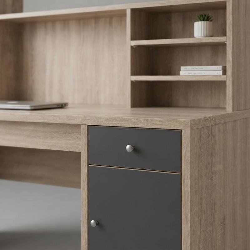 Urban Minimalist Study Desk with Integrated Storage Hutch