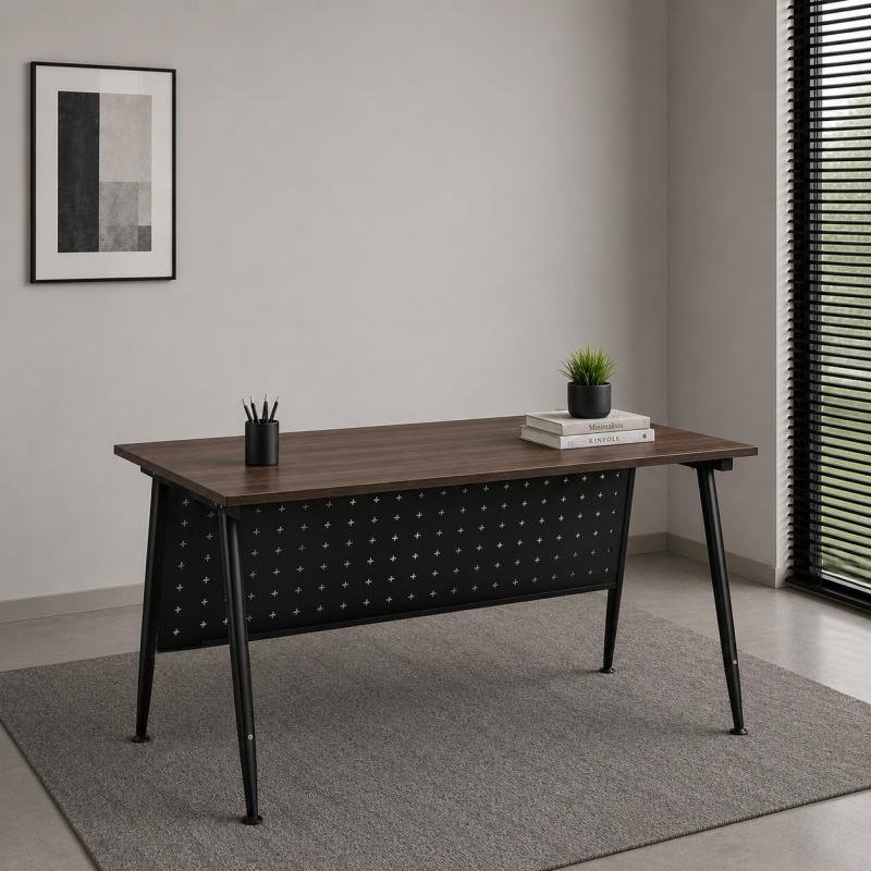 Minimalist Industrial Workstation with Perforated Modesty Panel
