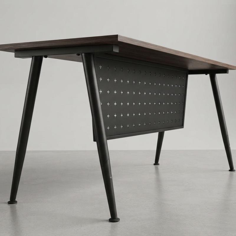 Minimalist Industrial Workstation with Perforated Modesty Panel