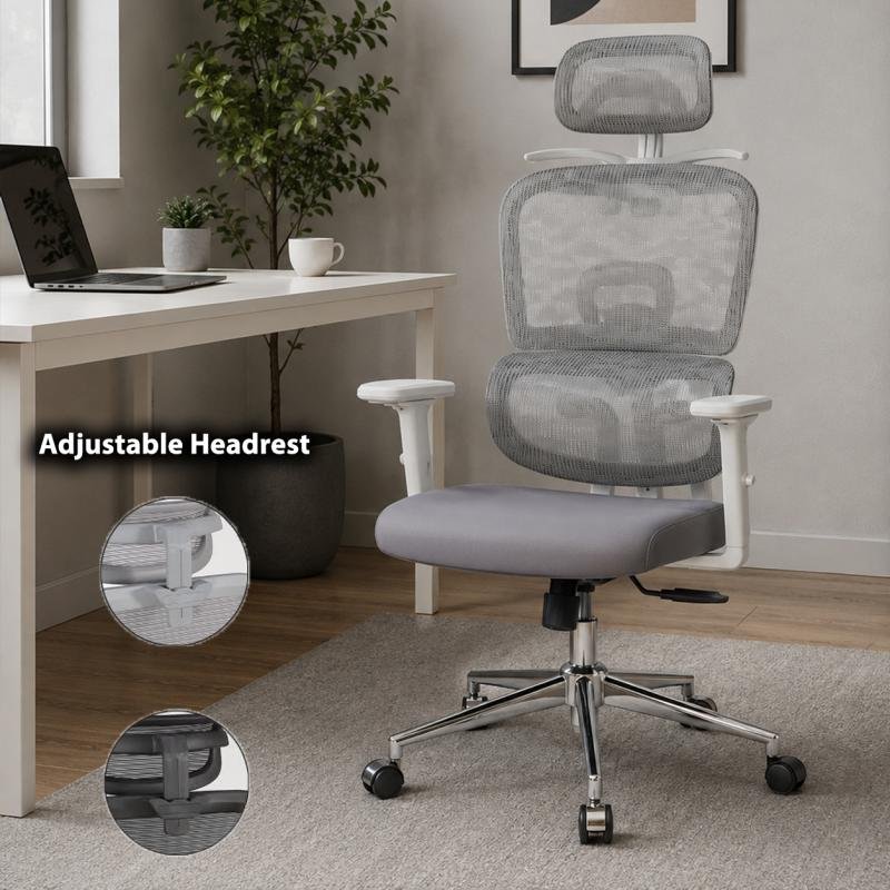 Ergonomic High-Back Mesh Office Chair with Adjustable Headrest & Armrests