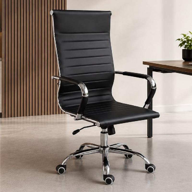 Modern Ribbed PU Leather Executive Office Chair