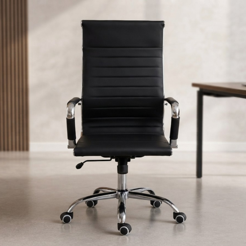Modern Ribbed PU Leather Executive Office Chair