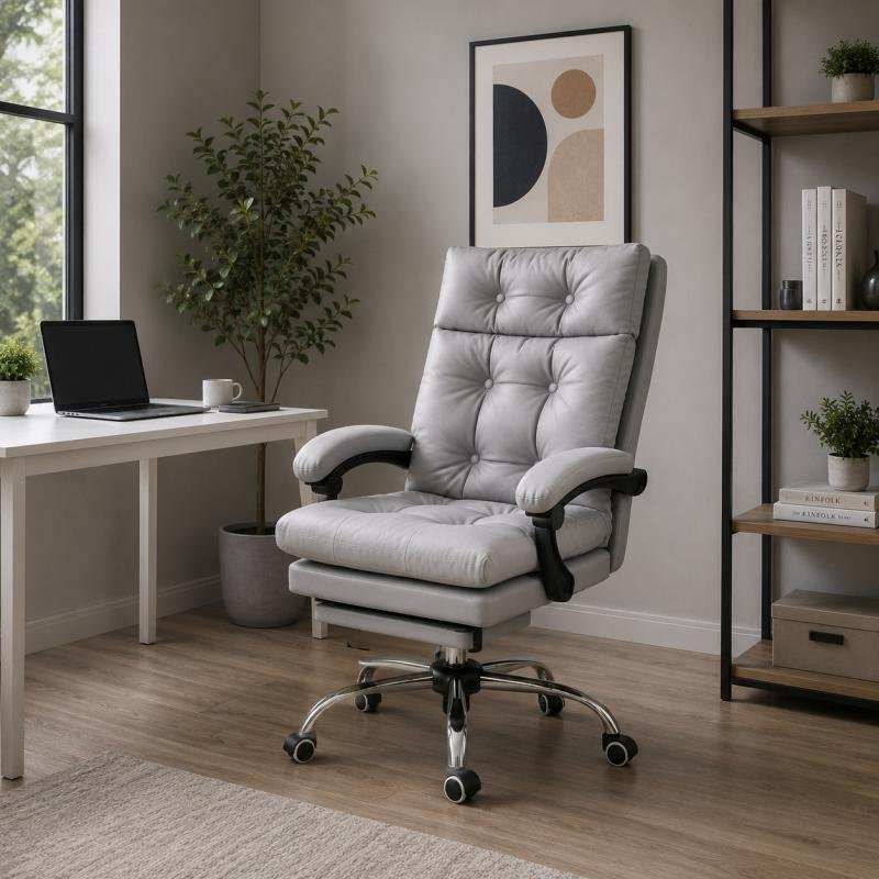 High-Back Tufted PU Leather Executive Office Chair with Footrest