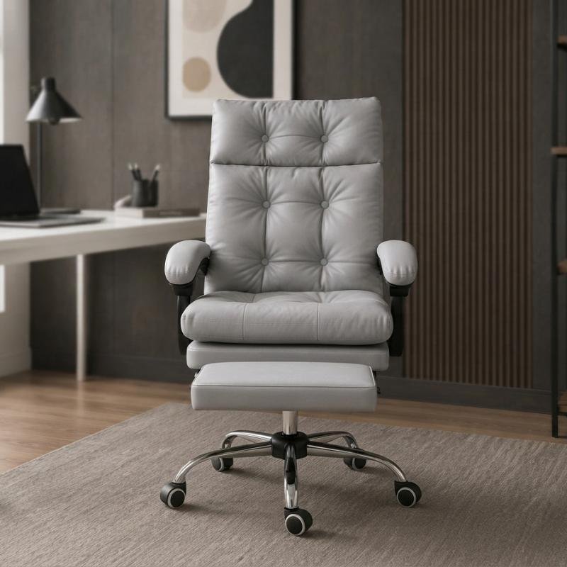 High-Back Tufted PU Leather Executive Office Chair with Footrest