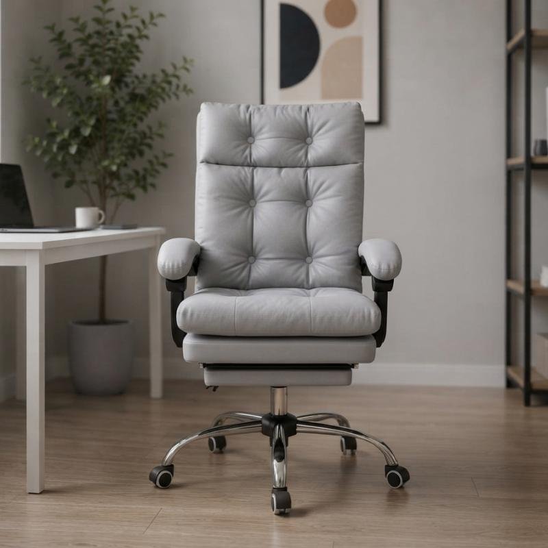 High-Back Tufted PU Leather Executive Office Chair with Footrest