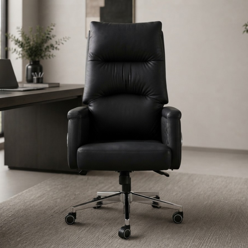 High-Back PU Leather Executive Office Chair with Recliner Function